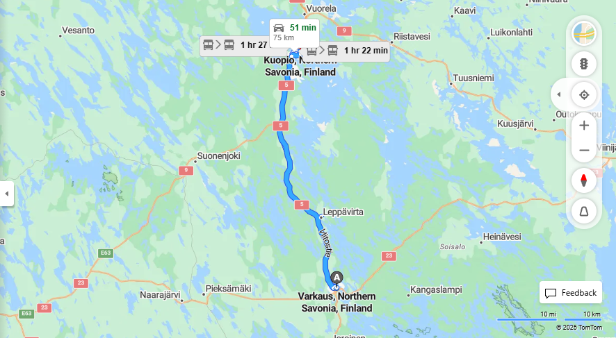 Varkaudesta Kuopioon - Etaisyys, Ajo, Liikenne ja Matkustusmahdollisuudet