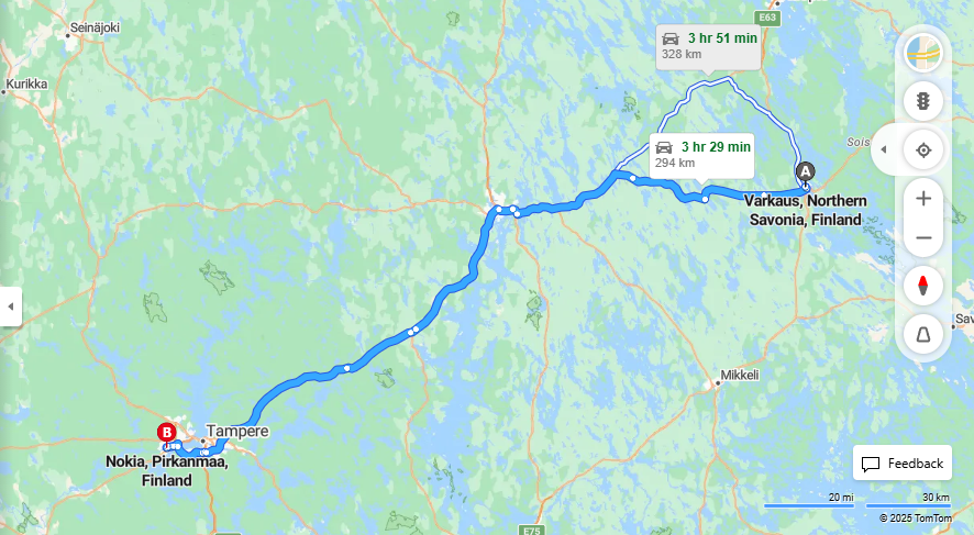 Varkaudesta Nokialle - Etaisyys, Ajomatka, Kuljetus ja Matkustusvaihtoehdot