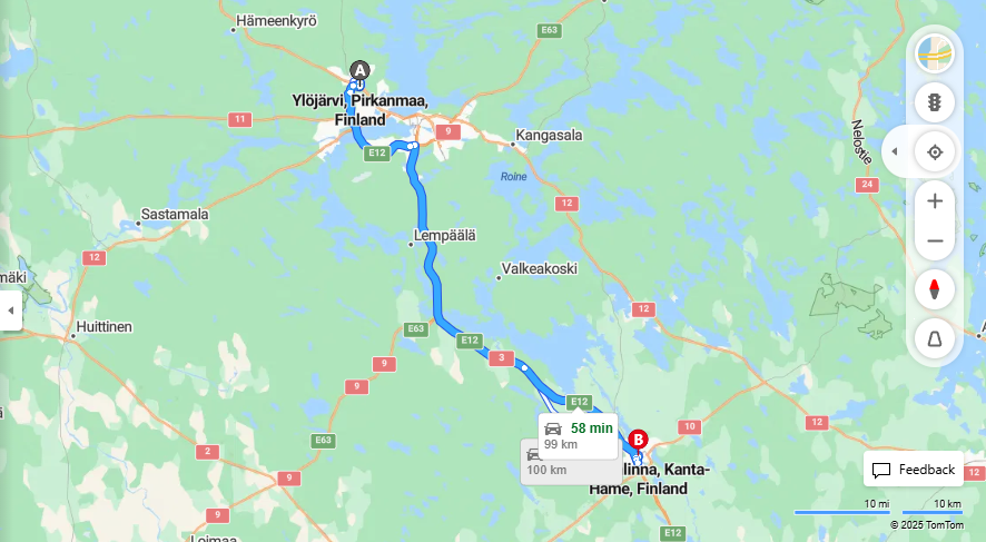 Ylojarvelta Hameenlinnaan - Etaisyys, Ajo, Kuljetus ja Matkustusvaihtoehdot