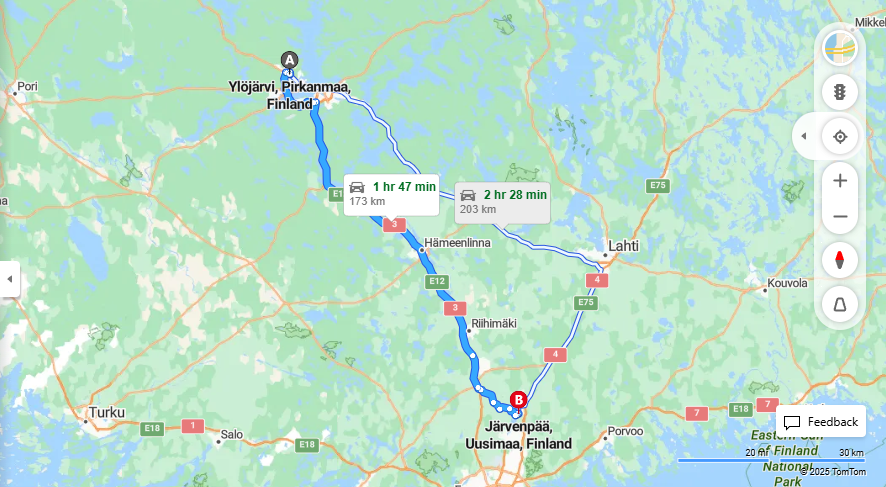 Ylojarvelta Jarvenpaahan - Etaisyys, Ajo, Liikenne ja Matkustusvaihtoehdot