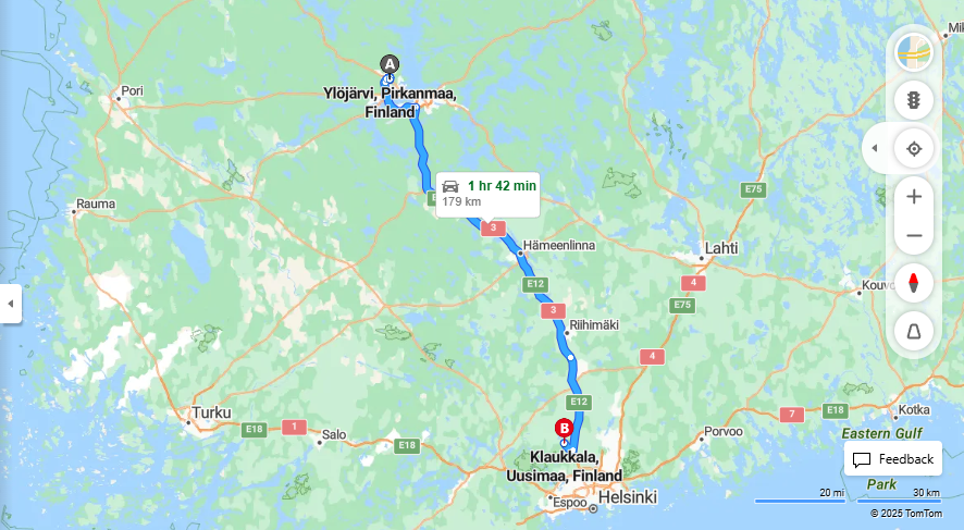 Ylojarvelta Klaukkalaan - Etaisyys, Ajo, Kuljetus ja Matkustusvaihtoehdot