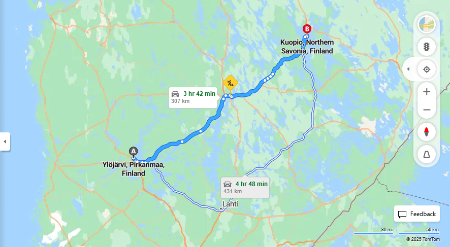 Ylojarvelta Kuopioon - Etaisyys, Ajoreitti, Liikkumisvaihtoehdot ja Matkustaminen