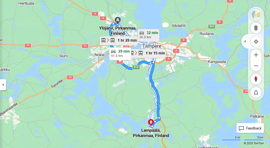 Ylojarvelta Lempaalaan - Etaisyys, Ajo, Kuljetus ja Matkustusvaihtoehdot