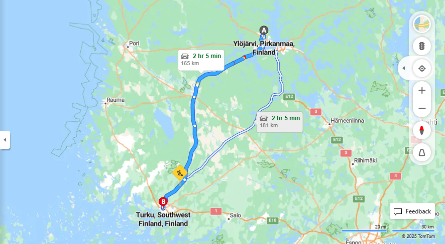 Ylojarvelta Turkuun - Etaisyys, Ajaminen, Kuljetus ja Matkustusvaihtoehdot