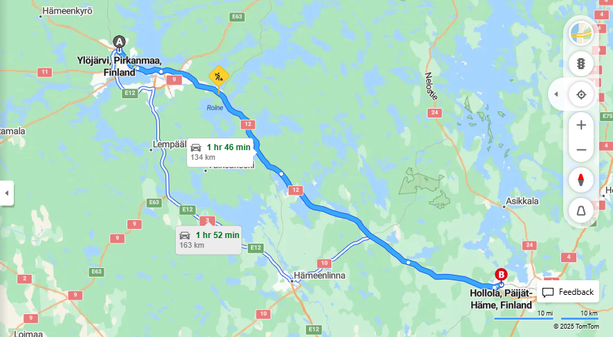 Ylojarvesta Hollolaan - Etaisyys, Ajo, Kuljetus ja Matkustusvaihtoehdot