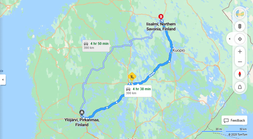 Ylojarvesta Iisalmeen - Etaisyys, Ajomatka, Liikennemuodot ja Matkavaihtoehdot