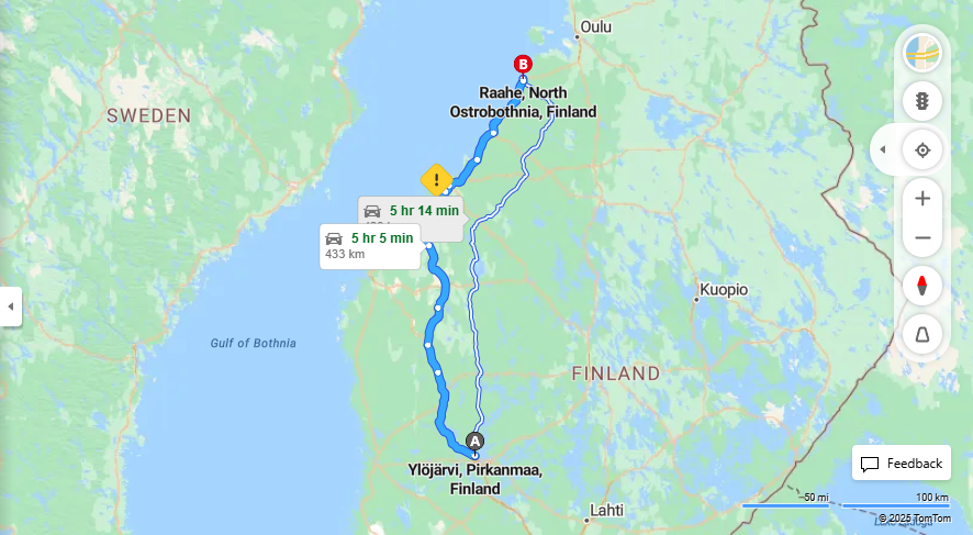 Ylojarvesta Raaheen - Etaisyys, Ajomatka, Kuljetus ja Matkustusvaihtoehdot